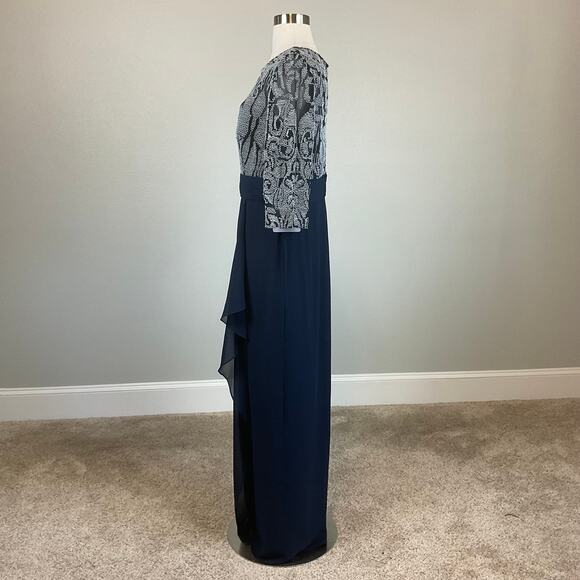 JS Collections Embroidered Chiffon Evening Gown Blue Size 6 Formal Dress - Picture 4 of 12